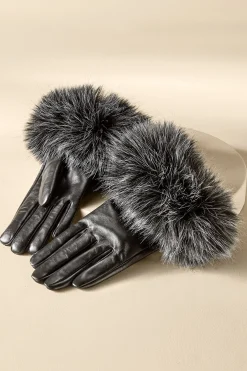 Soft Surroundings Sasha Faux Fur Leather Gloves> Hats