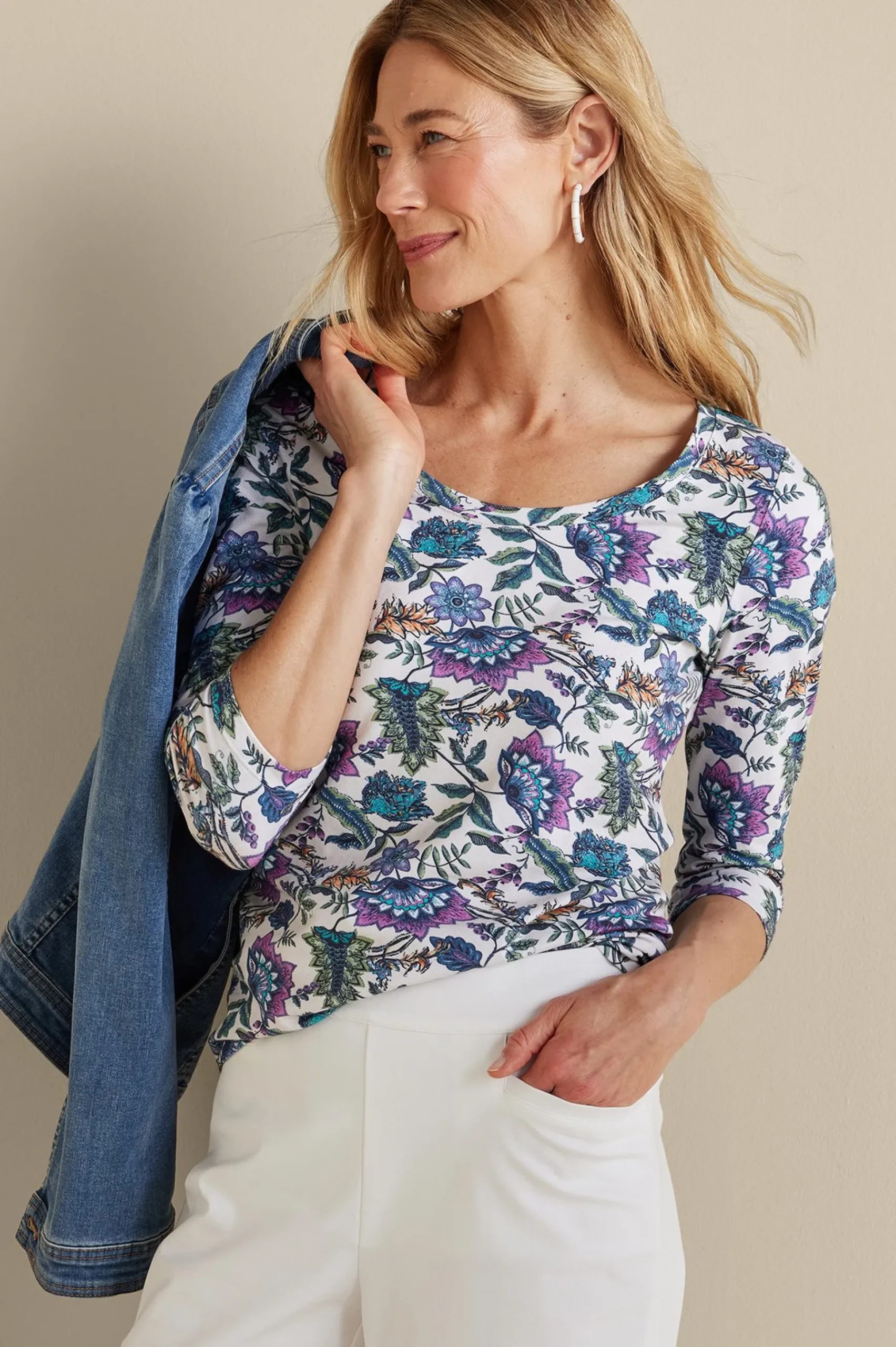 Soft Surroundings Soft Essential™ SUPIMA® 3/4 Sleeve Tee> Soft Essential Styles|Feminine Flourish