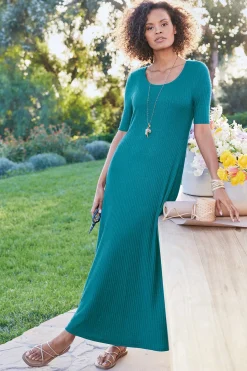 Soft Surroundings Textured Short Sleeve Santiago Dress><noscript><img width=