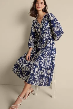 Soft Surroundings Tilda Embroidered Midi Dress> Into The Blues|Vacation Shop