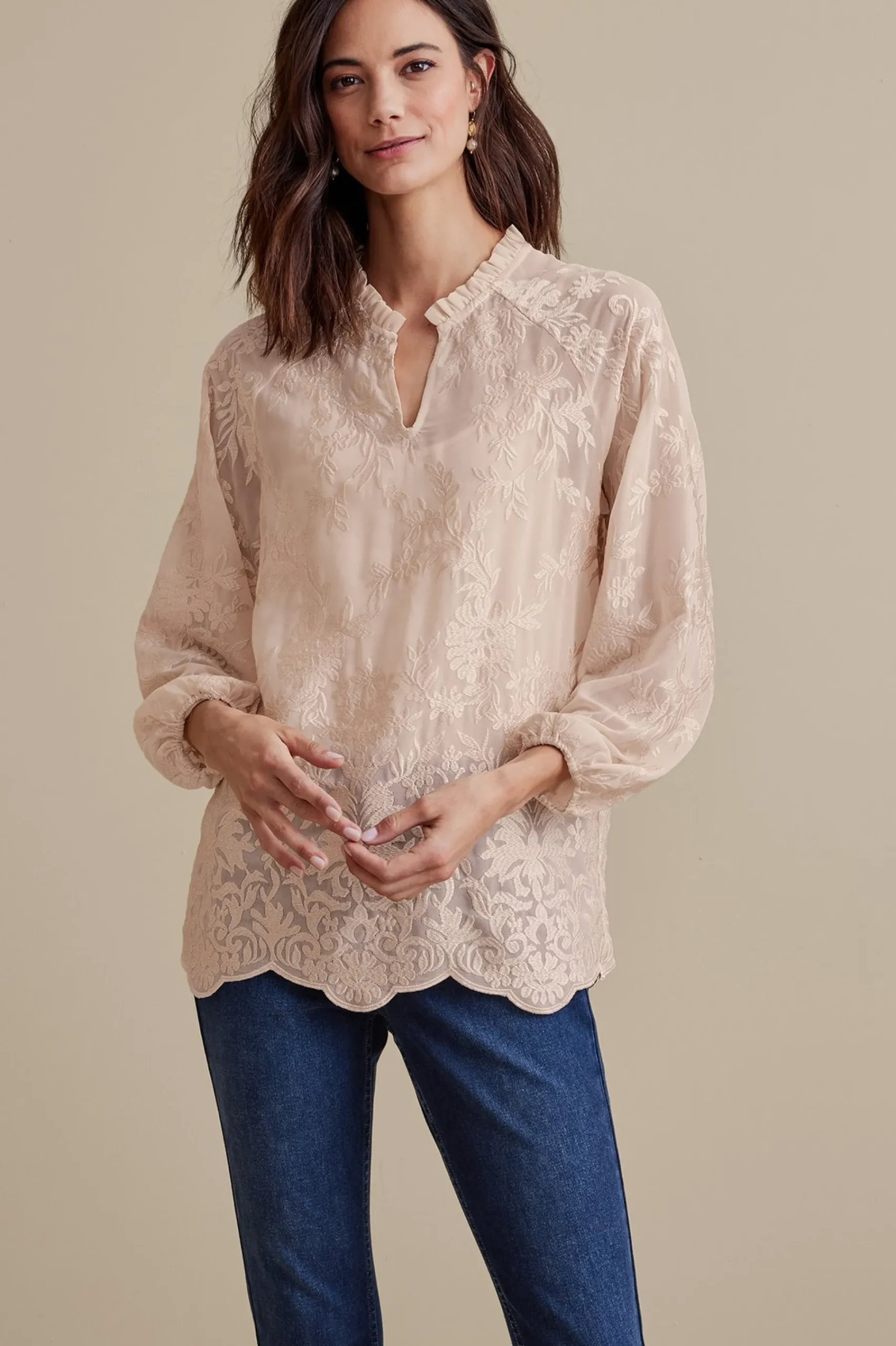 Soft Surroundings Tresa Lace Top> Feminine Flourish|Global Artistry