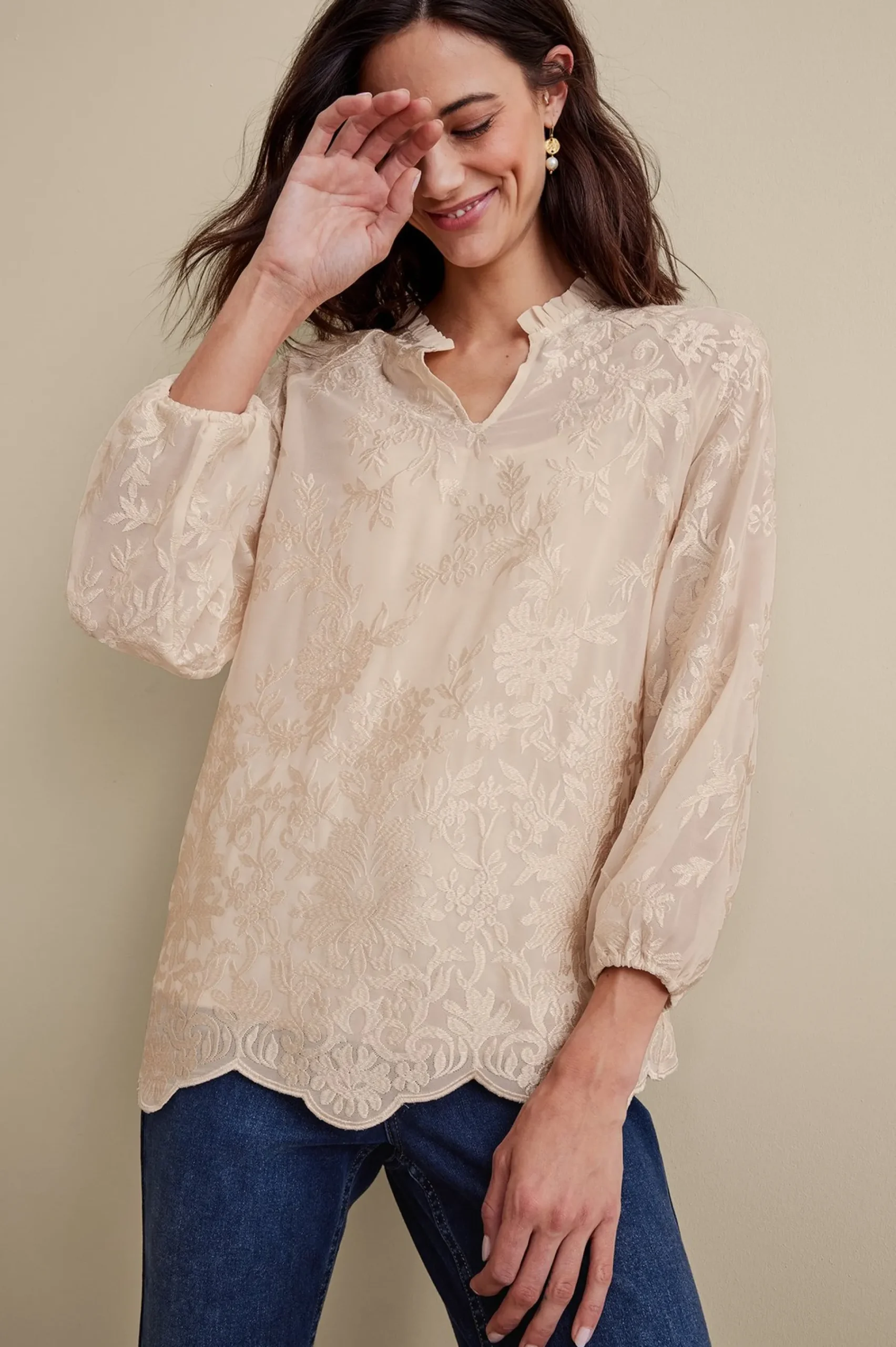 Soft Surroundings Tresa Lace Top> Feminine Flourish|Global Artistry