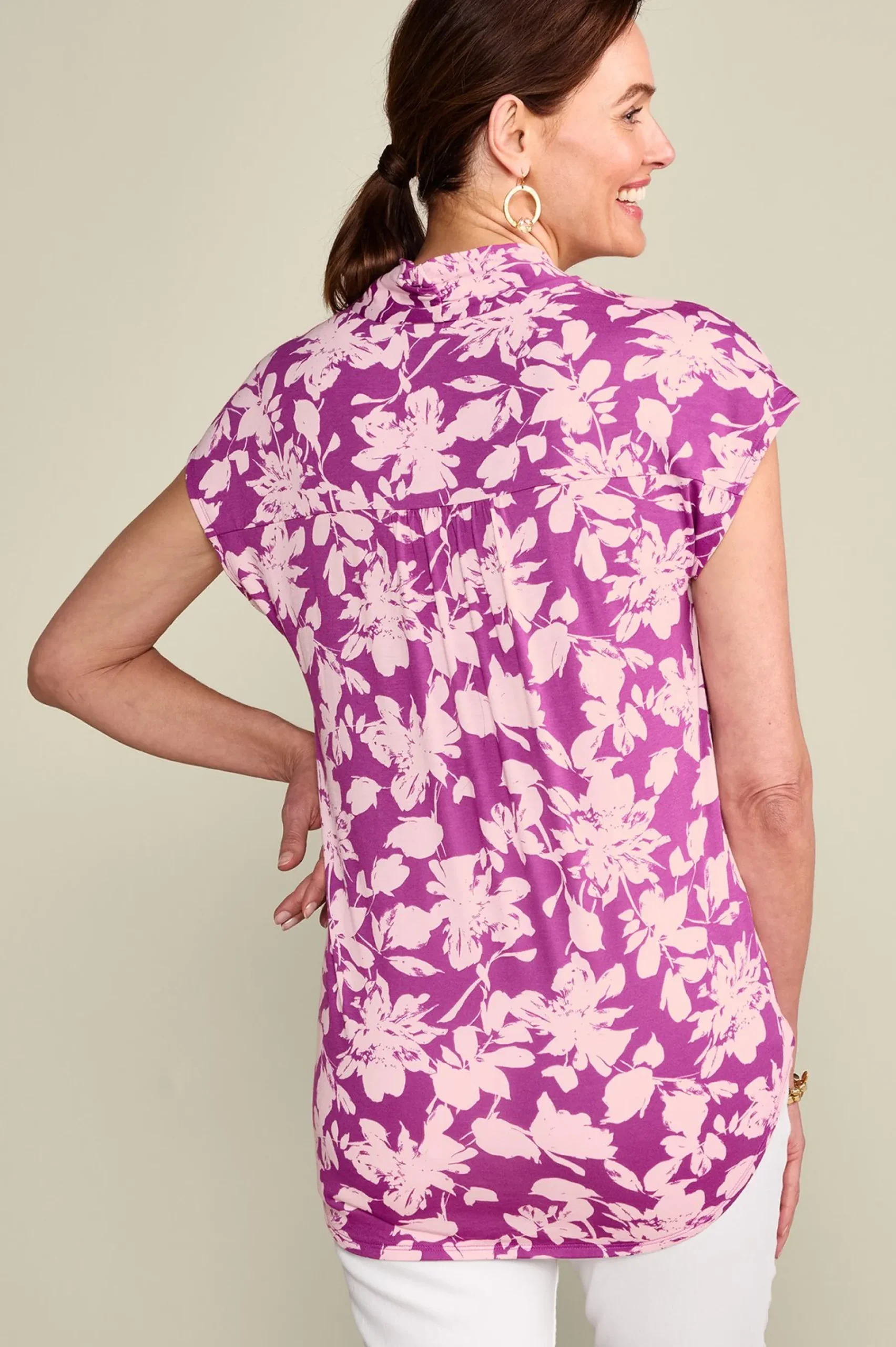 Soft Surroundings Twilight Luau Printed Tunic> short sleeve|tops & tees