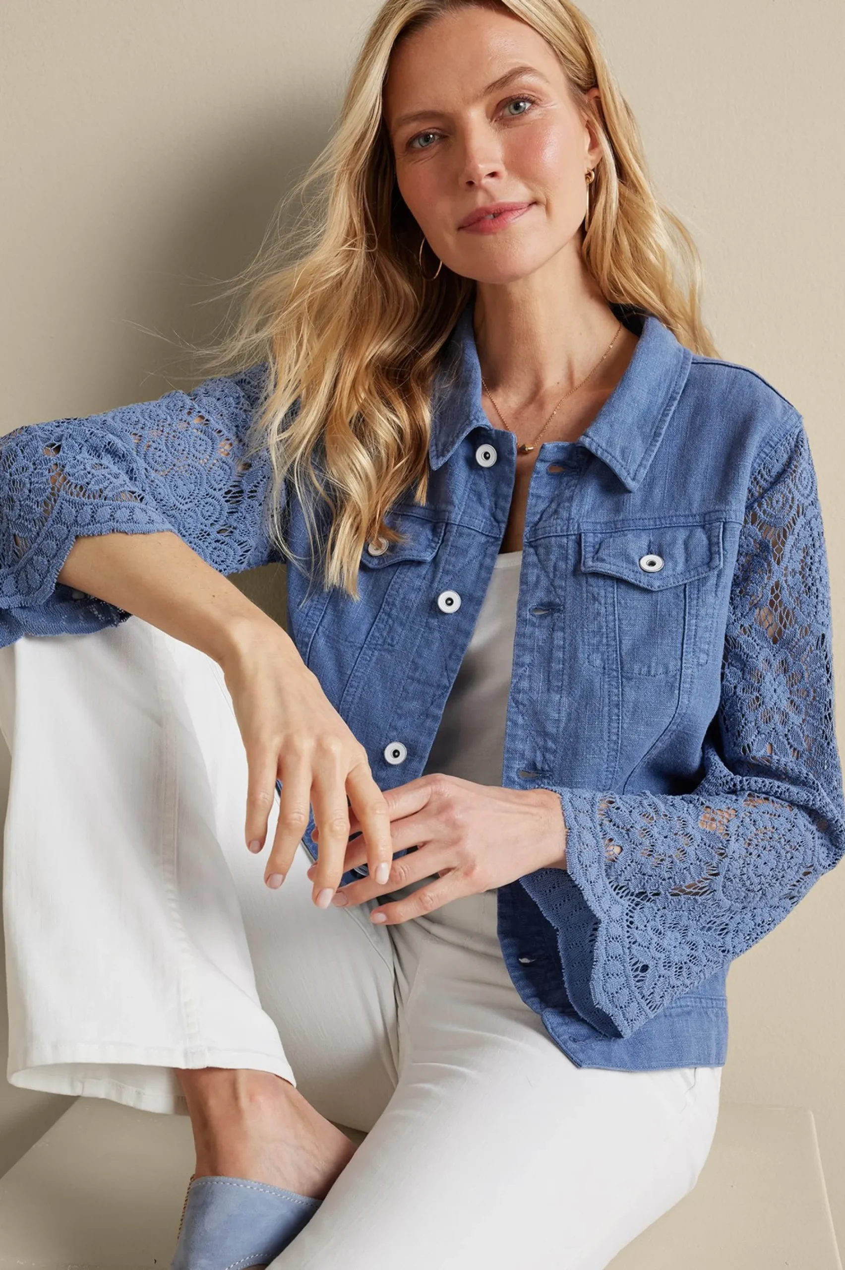 Soft Surroundings Varese Linen Blend Jacket> Feminine Flourish|Into The Blues