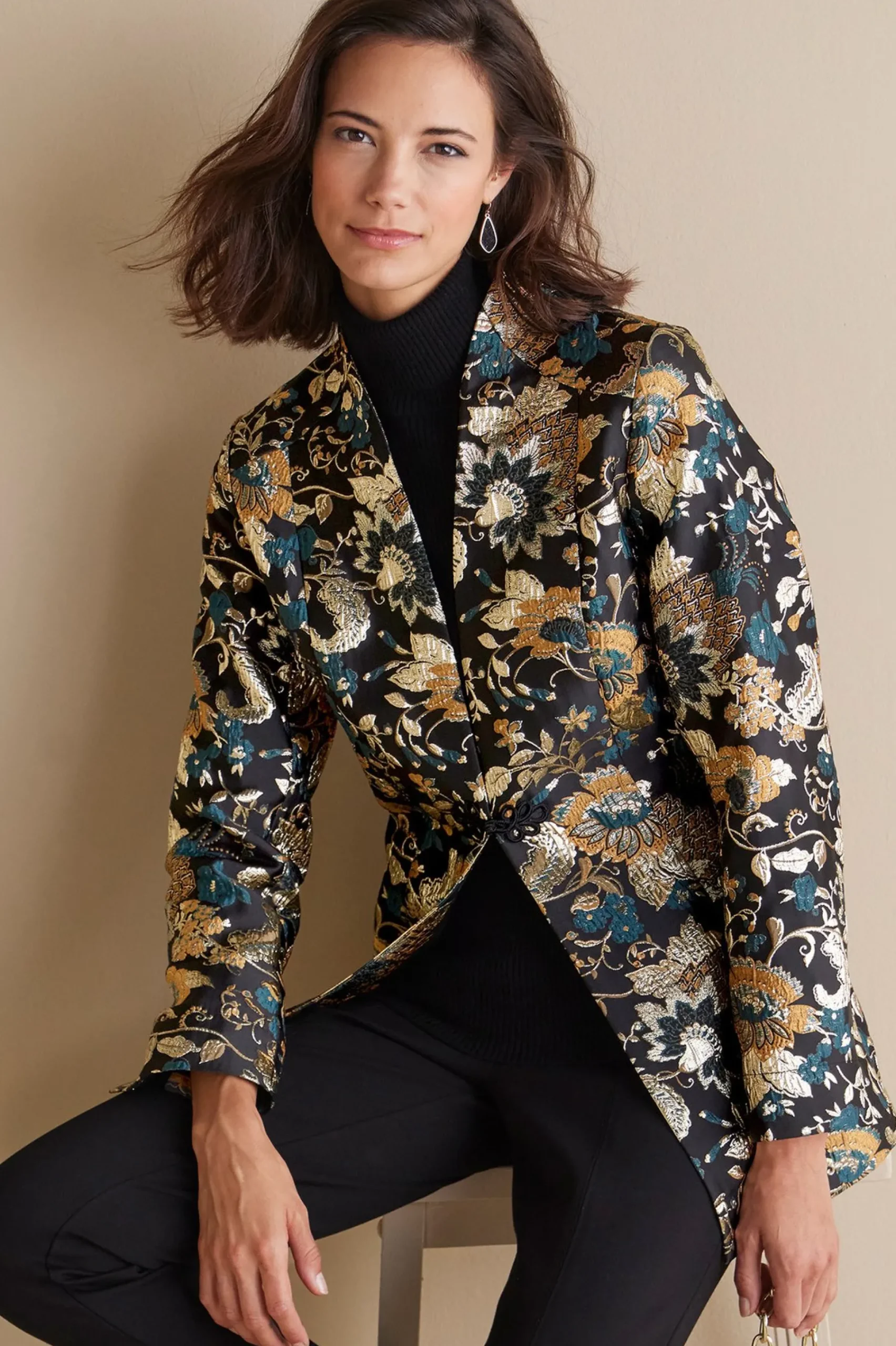 Soft Surroundings Viola Jacquard Jacket> Feminine Flourish|Global Artistry