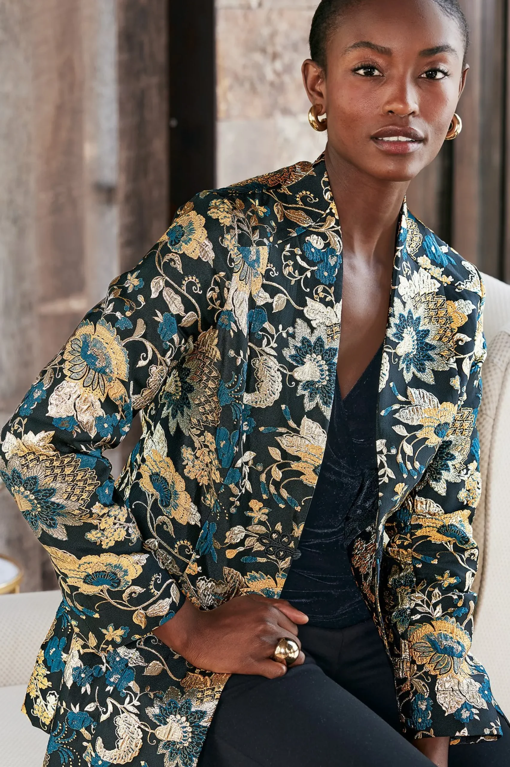 Soft Surroundings Viola Jacquard Jacket> Feminine Flourish|Global Artistry