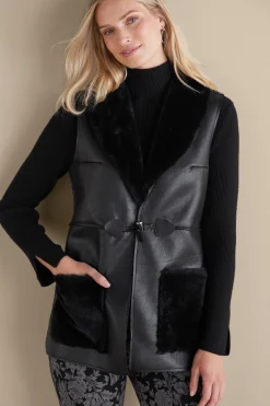 Soft Surroundings Zeva Faux Leather Shearling Vest> Jackets & Coats|vest