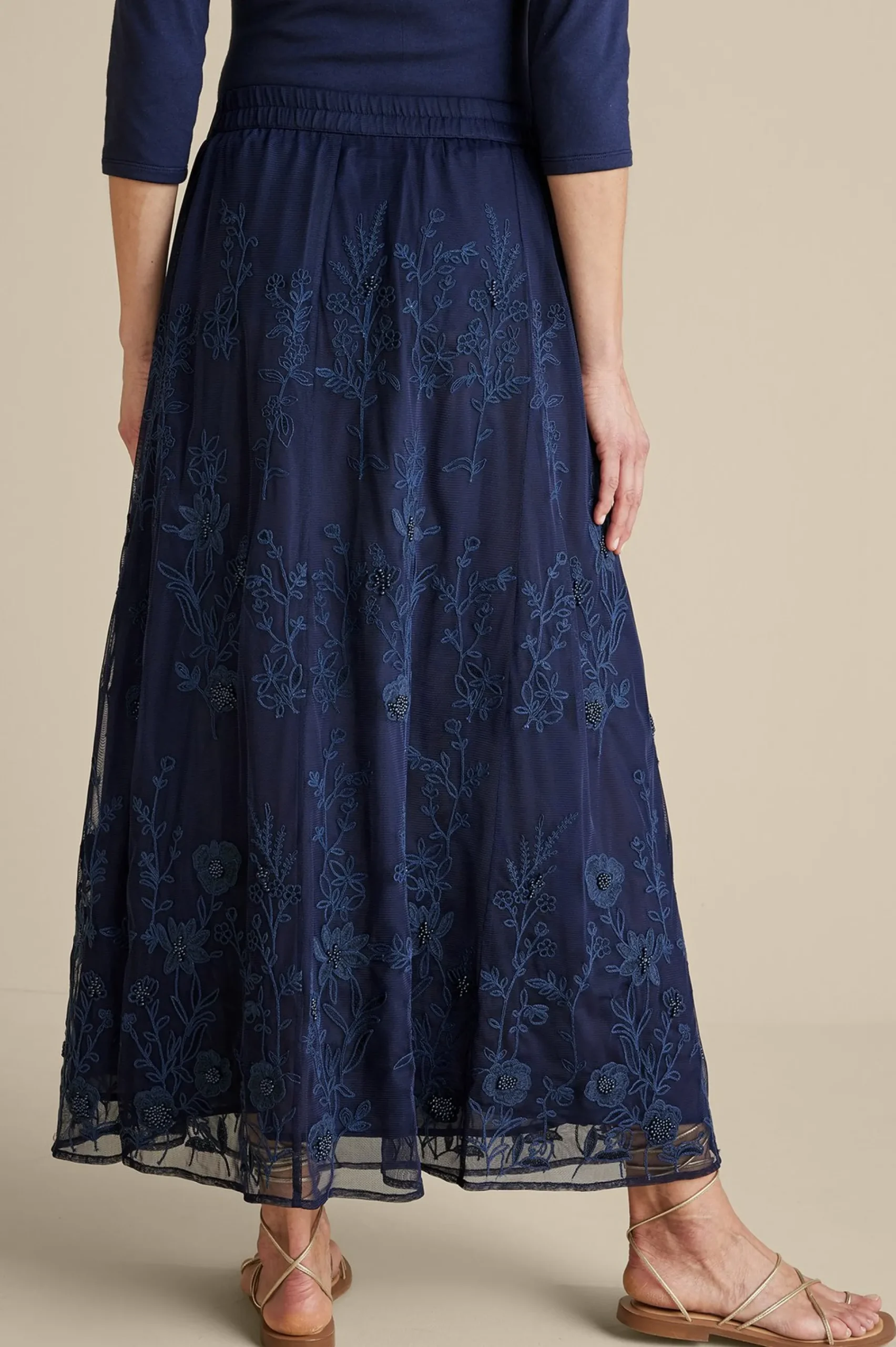 Soft Surroundings Zuri Embroidered Mesh Skirt> Feminine Flourish|Into The Blues