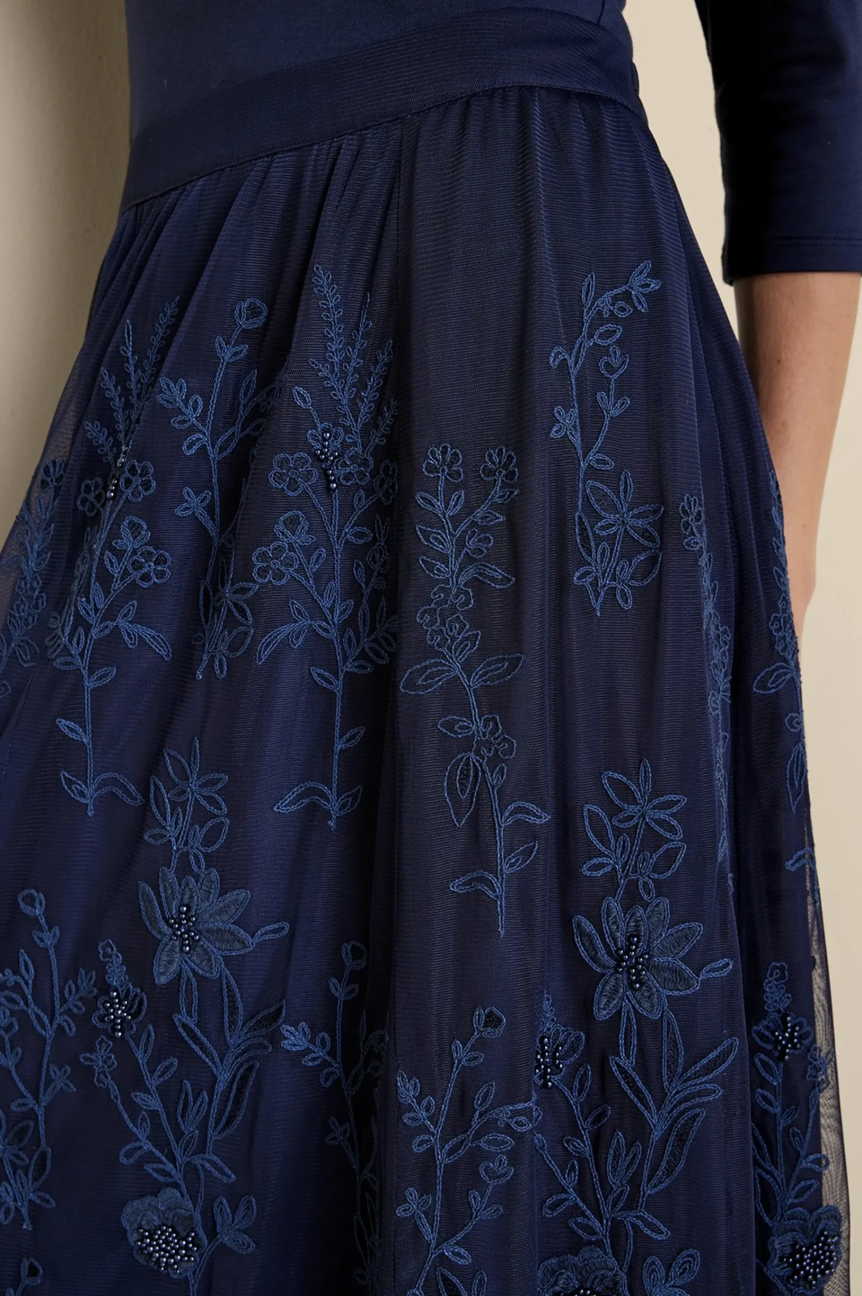 Soft Surroundings Zuri Embroidered Mesh Skirt> Feminine Flourish|Into The Blues