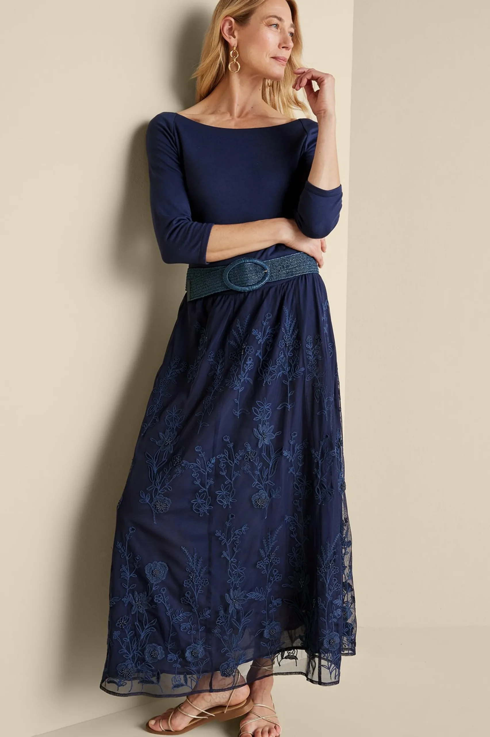 Soft Surroundings Zuri Embroidered Mesh Skirt> Feminine Flourish|Into The Blues